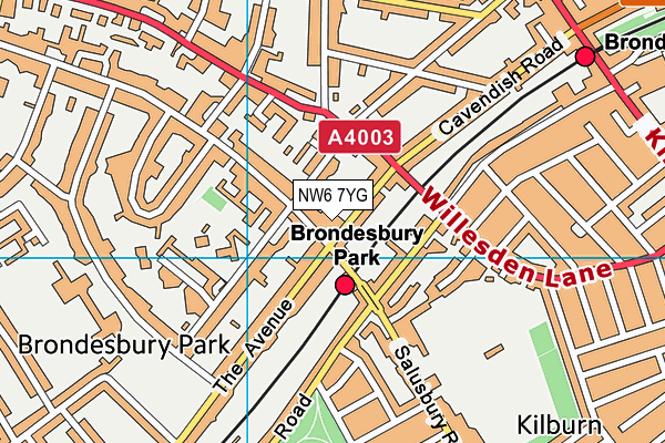 NW6 7YG map - OS VectorMap District (Ordnance Survey)