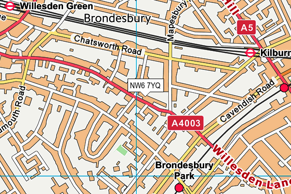 NW6 7YQ map - OS VectorMap District (Ordnance Survey)