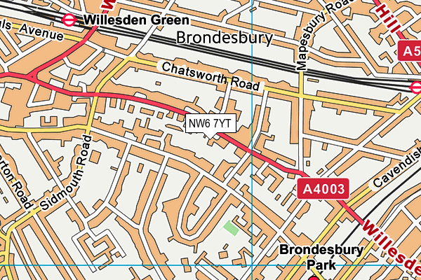 NW6 7YT map - OS VectorMap District (Ordnance Survey)