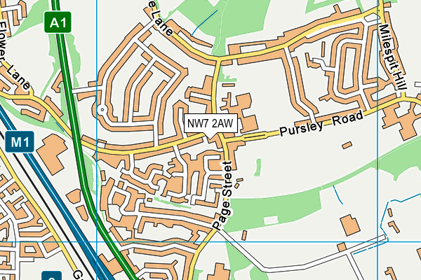 NW7 2AW map - OS VectorMap District (Ordnance Survey) NW7 2AW map - OS VectorMap District (Ordnance Survey)