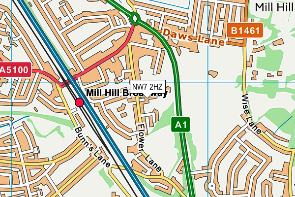 NW7 2HZ map - OS VectorMap District (Ordnance Survey)