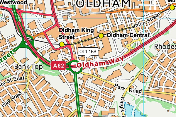 OL1 1BB map - OS VectorMap District (Ordnance Survey) OL1 1BB map - OS VectorMap District (Ordnance Survey)
