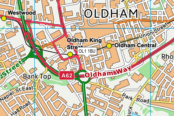 OL1 1BU map - OS VectorMap District (Ordnance Survey)