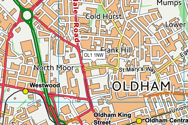 OL1 1NW map - OS VectorMap District (Ordnance Survey) OL1 1NW map - OS VectorMap District (Ordnance Survey)