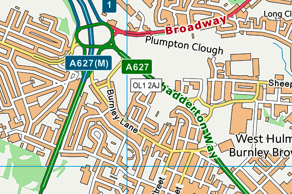 OL1 2AJ map - OS VectorMap District (Ordnance Survey) OL1 2AJ map - OS VectorMap District (Ordnance Survey)