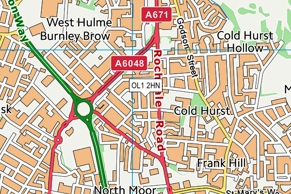 OL1 2HN map - OS VectorMap District (Ordnance Survey) OL1 2HN map - OS VectorMap District (Ordnance Survey)