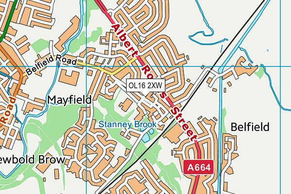 OL16 2XW map - OS VectorMap District (Ordnance Survey)