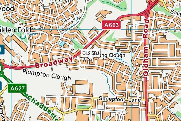 OL2 5BJ map - OS VectorMap District (Ordnance Survey) OL2 5BJ map - OS VectorMap District (Ordnance Survey)