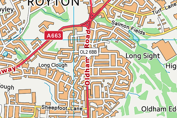 OL2 6BB map - OS VectorMap District (Ordnance Survey) OL2 6BB map - OS VectorMap District (Ordnance Survey)