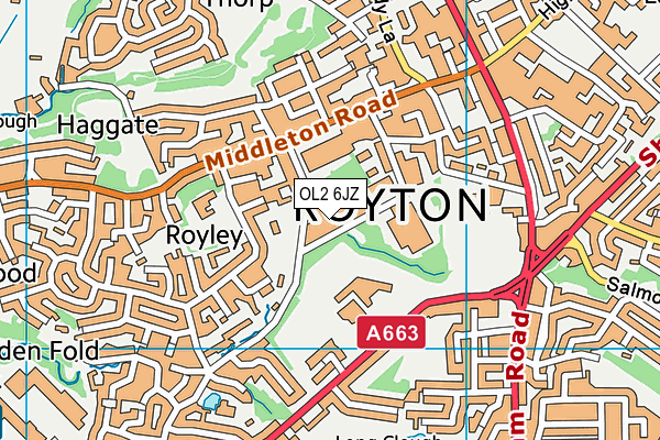 OL2 6JZ map - OS VectorMap District (Ordnance Survey) OL2 6JZ map - OS VectorMap District (Ordnance Survey)