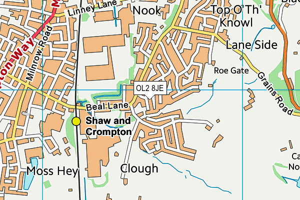 OL2 8JE map - OS VectorMap District (Ordnance Survey) OL2 8JE map - OS VectorMap District (Ordnance Survey)