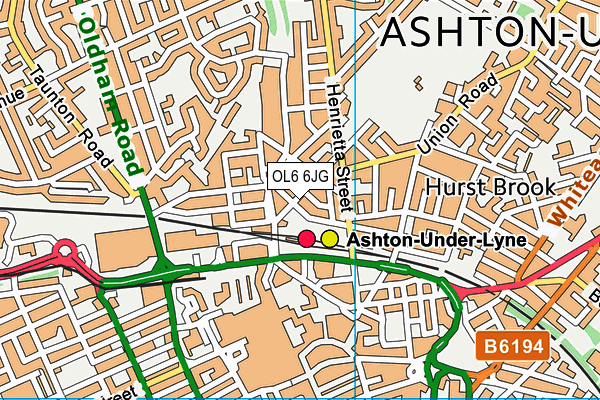 OL6 6JG map - OS VectorMap District (Ordnance Survey)