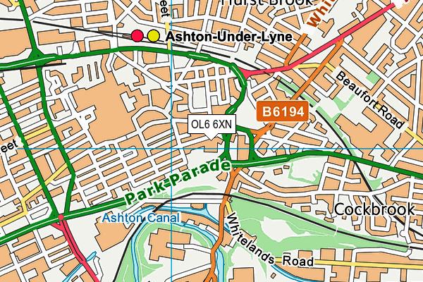 OL6 6XN map - OS VectorMap District (Ordnance Survey)