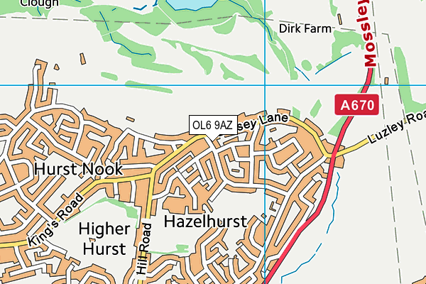 OL6 9AZ map - OS VectorMap District (Ordnance Survey) OL6 9AZ map - OS VectorMap District (Ordnance Survey)