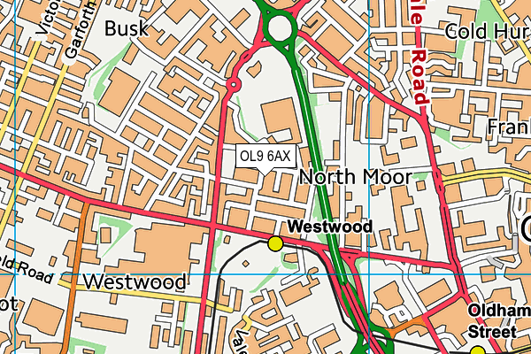 OL9 6AX map - OS VectorMap District (Ordnance Survey)