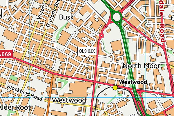 OL9 6JX map - OS VectorMap District (Ordnance Survey)