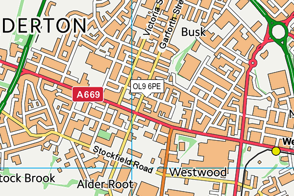 OL9 6PE map - OS VectorMap District (Ordnance Survey) OL9 6PE map - OS VectorMap District (Ordnance Survey)