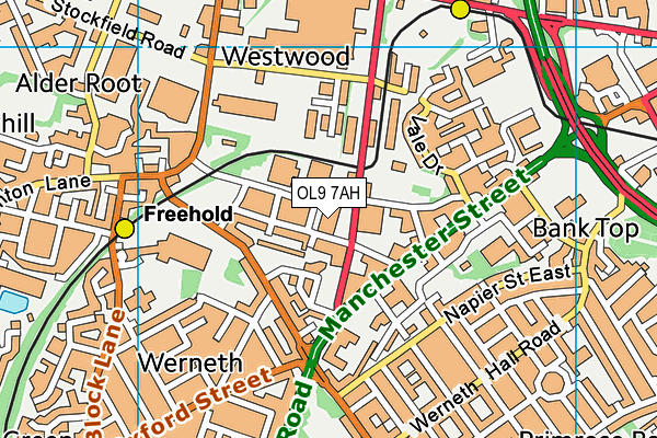 OL9 7AH map - OS VectorMap District (Ordnance Survey) OL9 7AH map - OS VectorMap District (Ordnance Survey)