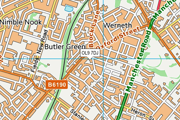 OL9 7DJ map - OS VectorMap District (Ordnance Survey) OL9 7DJ map - OS VectorMap District (Ordnance Survey)
