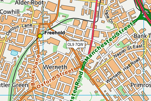 OL9 7QW map - OS VectorMap District (Ordnance Survey) OL9 7QW map - OS VectorMap District (Ordnance Survey)