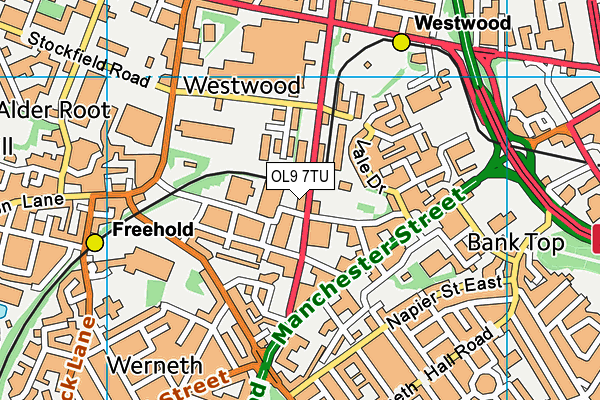 OL9 7TU map - OS VectorMap District (Ordnance Survey) OL9 7TU map - OS VectorMap District (Ordnance Survey)