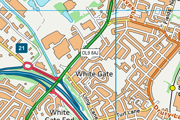 OL9 8AJ map - OS VectorMap District (Ordnance Survey) OL9 8AJ map - OS VectorMap District (Ordnance Survey)