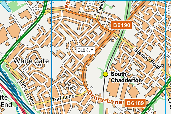 OL9 8JY map - OS VectorMap District (Ordnance Survey) OL9 8JY map - OS VectorMap District (Ordnance Survey)