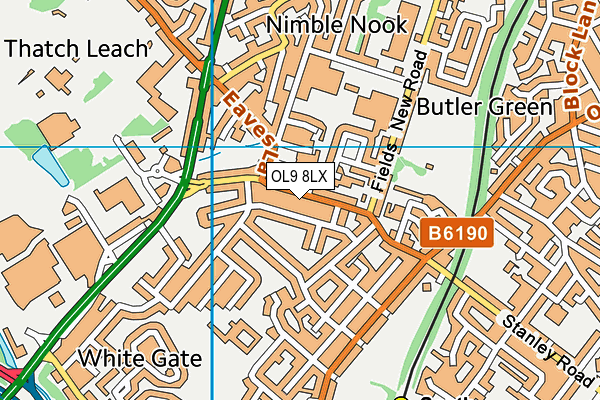 OL9 8LX map - OS VectorMap District (Ordnance Survey) OL9 8LX map - OS VectorMap District (Ordnance Survey)