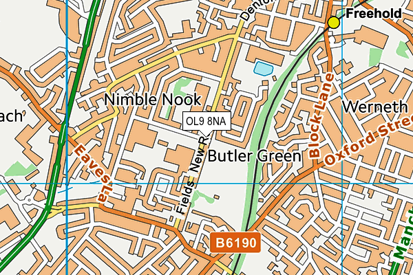 OL9 8NA map - OS VectorMap District (Ordnance Survey) OL9 8NA map - OS VectorMap District (Ordnance Survey)