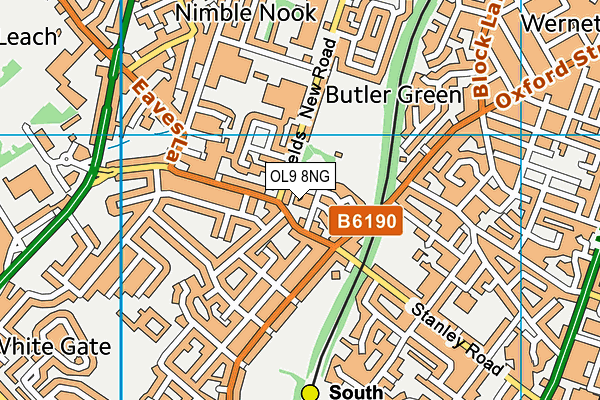 OL9 8NG map - OS VectorMap District (Ordnance Survey) OL9 8NG map - OS VectorMap District (Ordnance Survey)
