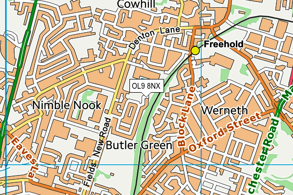 OL9 8NX map - OS VectorMap District (Ordnance Survey) OL9 8NX map - OS VectorMap District (Ordnance Survey)