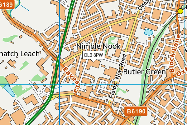 OL9 8PW map - OS VectorMap District (Ordnance Survey) OL9 8PW map - OS VectorMap District (Ordnance Survey)