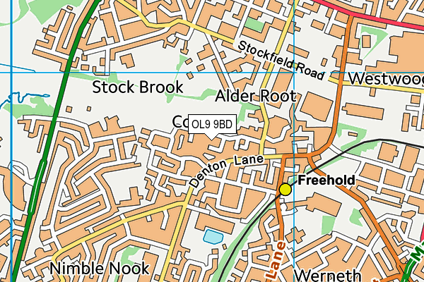 OL9 9BD map - OS VectorMap District (Ordnance Survey) OL9 9BD map - OS VectorMap District (Ordnance Survey)