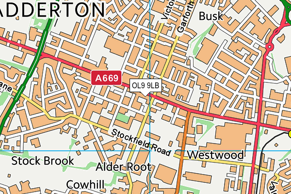 OL9 9LB map - OS VectorMap District (Ordnance Survey) OL9 9LB map - OS VectorMap District (Ordnance Survey)
