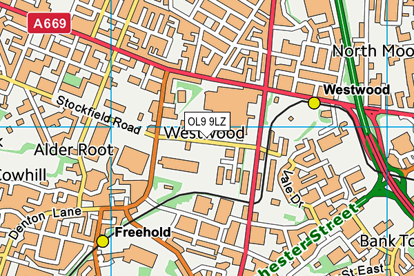 OL9 9LZ map - OS VectorMap District (Ordnance Survey)
