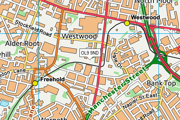 OL9 9ND map - OS VectorMap District (Ordnance Survey) OL9 9ND map - OS VectorMap District (Ordnance Survey)