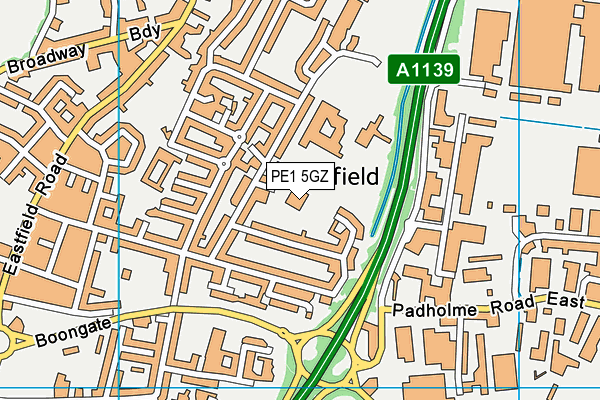 PE1 5GZ map - OS VectorMap District (Ordnance Survey) PE1 5GZ map - OS VectorMap District (Ordnance Survey)