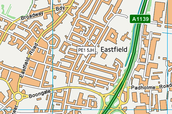 PE1 5JH map - OS VectorMap District (Ordnance Survey)