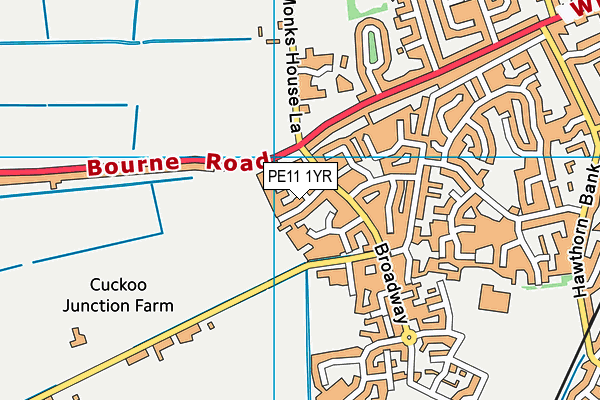 PE11 1YR map - OS VectorMap District (Ordnance Survey)