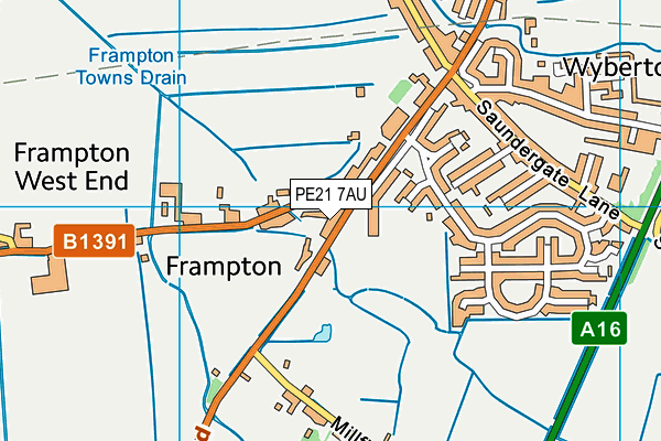PE21 7AU map - OS VectorMap District (Ordnance Survey)