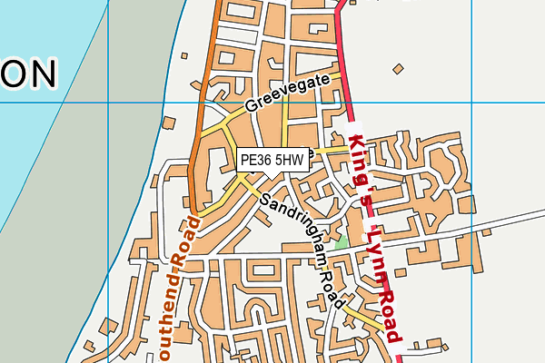 PE36 5HW map - OS VectorMap District (Ordnance Survey) PE36 5HW map - OS VectorMap District (Ordnance Survey)
