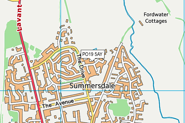 PO19 5AY map - OS VectorMap District (Ordnance Survey) PO19 5AY map - OS VectorMap District (Ordnance Survey)
