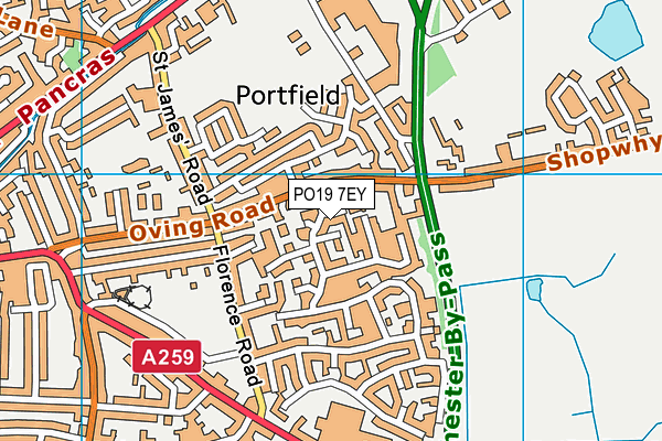 PO19 7EY map - OS VectorMap District (Ordnance Survey) PO19 7EY map - OS VectorMap District (Ordnance Survey)