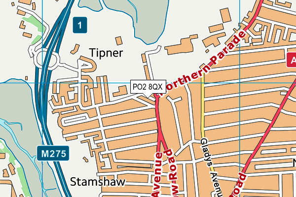 PO2 8QX map - OS VectorMap District (Ordnance Survey) PO2 8QX map - OS VectorMap District (Ordnance Survey)