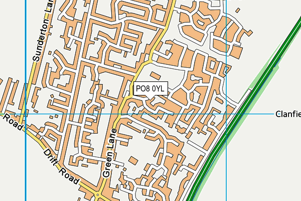 PO8 0YL map - OS VectorMap District (Ordnance Survey) PO8 0YL map - OS VectorMap District (Ordnance Survey)