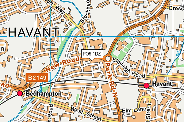 PO9 1DZ map - OS VectorMap District (Ordnance Survey)