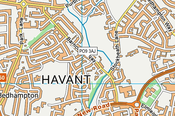 PO9 3AJ map - OS VectorMap District (Ordnance Survey) PO9 3AJ map - OS VectorMap District (Ordnance Survey)