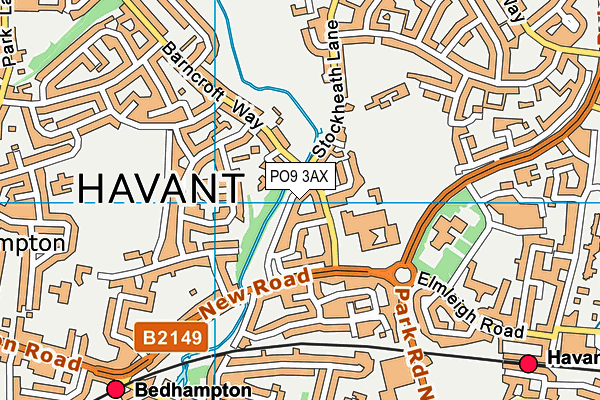 PO9 3AX map - OS VectorMap District (Ordnance Survey)