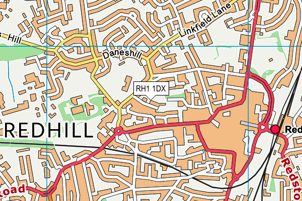 RH1 1DX map - OS VectorMap District (Ordnance Survey) RH1 1DX map - OS VectorMap District (Ordnance Survey)