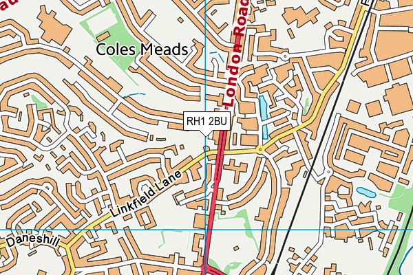 RH1 2BU map - OS VectorMap District (Ordnance Survey) RH1 2BU map - OS VectorMap District (Ordnance Survey)